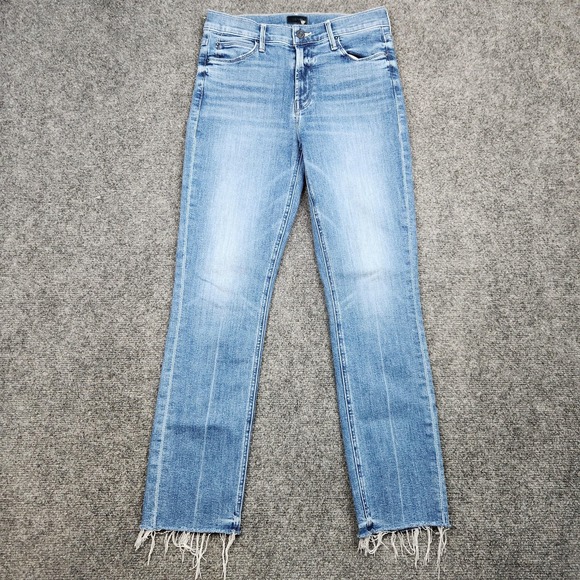 MOTHER Denim - Mother Dazzler Ankle Fray Jeans Womens 27 Mid Rise Blue Raw Hem We The Animals